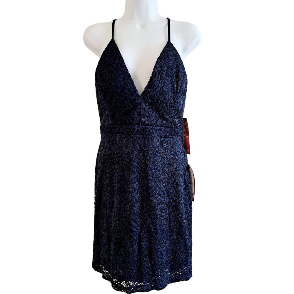 Emerald Sundae Lace Overlay Sleeveless Cut Out Back Dress